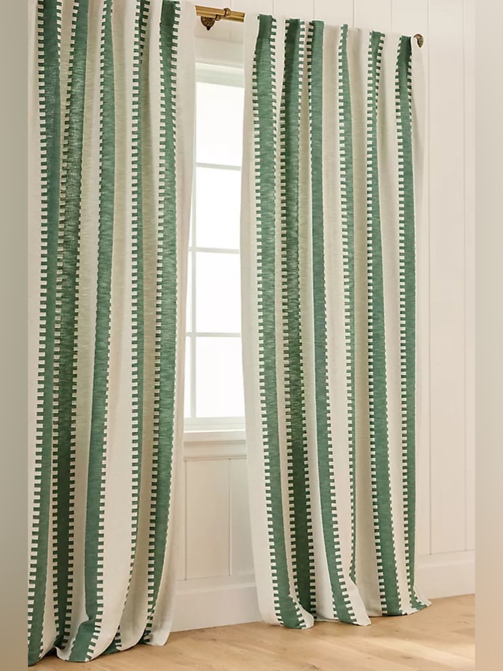 Anthropologie Cotton Jacquard Notched Striped Curtain NEW 1 Pair = 2 Panels